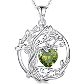 FANCIME Tree of life Birthstone necklace Sterling Silver Pendant Birthstone Necklace Gemstone Anniversary Birthday Jewelry Mothers Day Gifts for Mom Her Wife