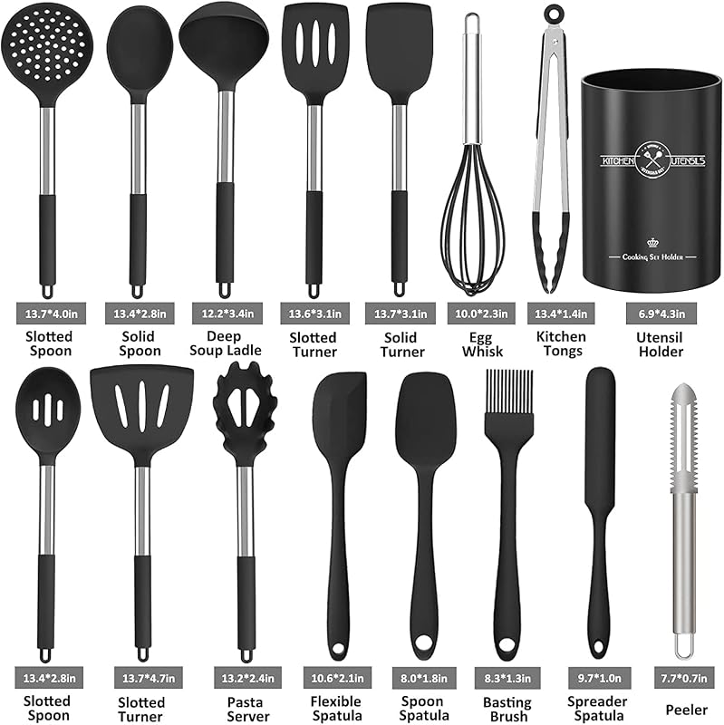 16-teiliges Silikon-Küchen-Kochgeschirr-Set, Hitzebeständiges Utensilien Mit Hochwertigen Edelstahlgriffen Zum Kochen Und Backen, Antihaft-Spachtel-Küchenhelfer — Foto 2 von 7