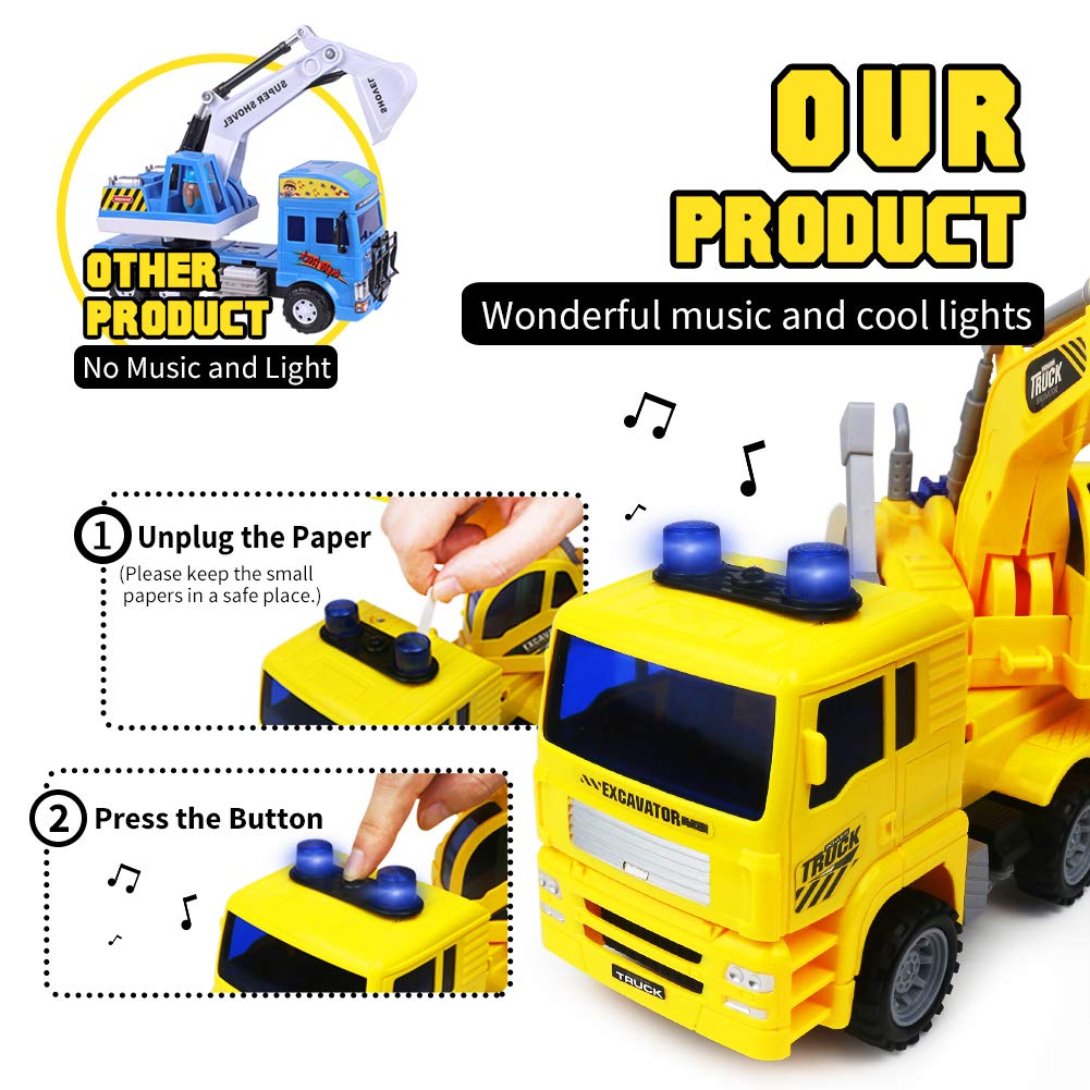 Excavador Cavador Juguetes de Ingenieria Construcción Vehículos Modelos de Autos Camiones con Luces y Musica para Niños Niñas 3 4 5