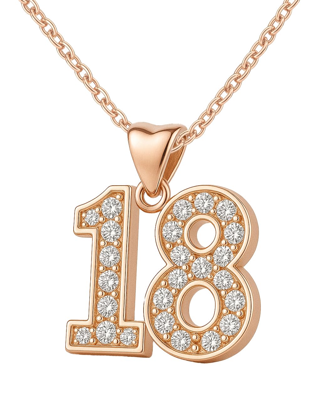 Charmbar 18th Necklace Pendant & Chain Rose Gold Elegantly plated over 925 Sterling Silver and decorated with Sparkling Clear Crystals 18 Birthday Women Her Girls - Gift box