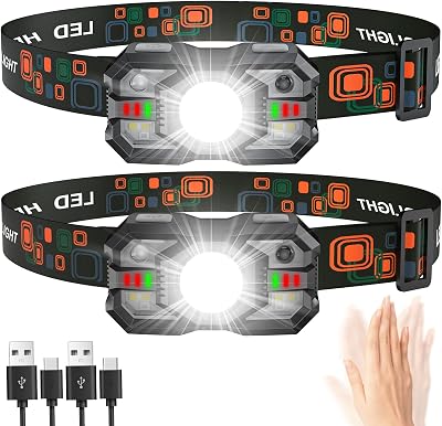 Sogdeco LED Head Torch Rechargeable 2000LM 2 Pack USB Type-C 5 Modes