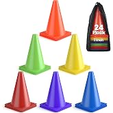 GHB Soccer Cones 7" 9" of 12 24 Pack Disc Soccer Sport Cones | Training Field Marker Agility Cones for Basketball, Coaching, Practice Equipment Includes Drills Guide