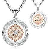 LOOVE Compass Necklace Sterling Silver Classic Celtic World Map Rotatable Compass Pendant Graduation Friendship Talisman Travel Necklace Inspirational Gift Jewelry for Women