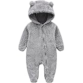 CHAOJIESI Baby Snowsuit Bear Ear Hooded Jumpsuit Fleece Romper Zipper Winter Coat Outfits