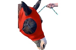 PRAIRIE HORSE SUPPLY Horse Fly Mask - Durable Equine Fly Mask with Full Coverage for Eye & Ear - Stretchable UV & Sun Protection Flymask for Horses, Ponies & Mini Horses - Horse Face Cover for Pasture & Trail - Orange