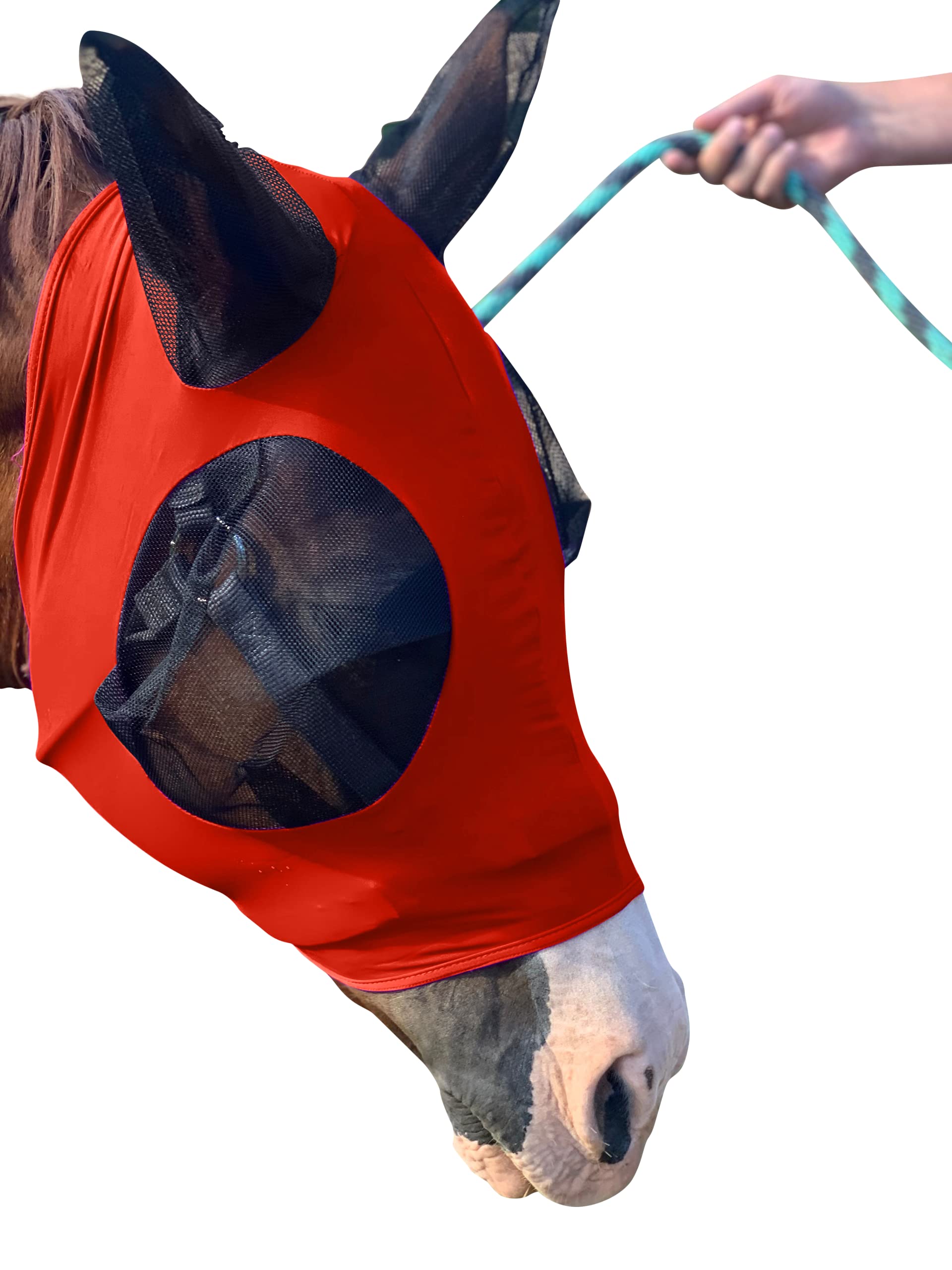 Prairie Horse Supply Lycra Horse Fly Mask with Ears Comfort Fit Mesh Trail Pasture Sun UV Protection (Horse, Orange)