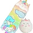 Nalexmi Sleeping Bag with Pillow, Nap Mats for Kids, Sleeping Bag for Kids, Slumber Bag, Animal Sleeping Bags, Unicorn with Pillow, Happy, Pink 63''*24''