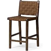 Maven Lane 26" Noah Counter Stool - Solid Wood Counter Height Chair, Artisan Woven Aged Brown Finish with Cocoa Brown Vegan L