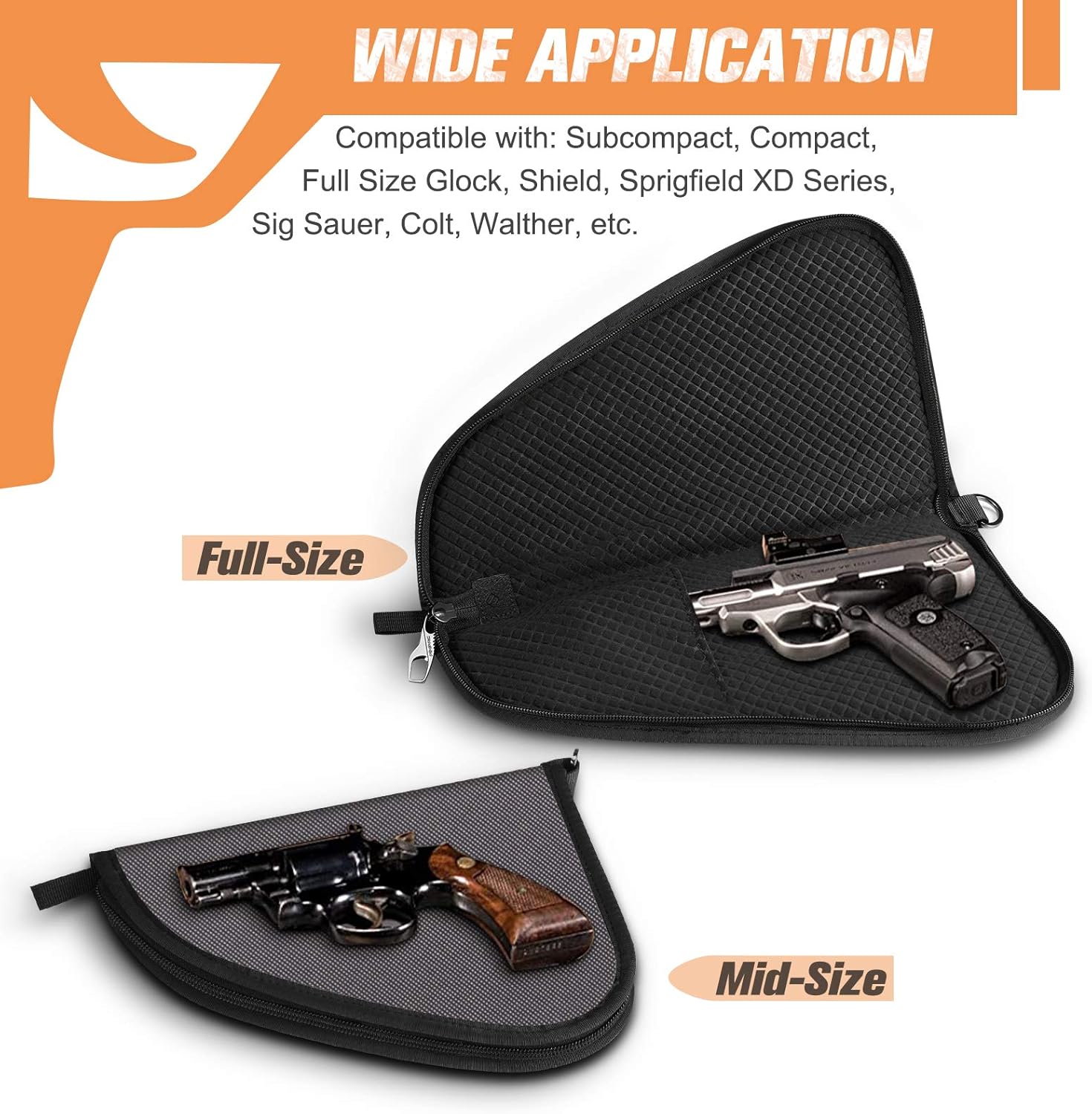 FINPAC Pistol Rug Case, Tactical Firearm Cover Soft Gun Grey Storage Pouch with D-Ring & Padded Lining for Compact and Full-Size Handguns (Medium): Sports & Outdoors