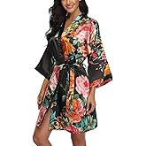 VOGMATE Floral Silk Robes for Women Short Satin Kimono Bride Bridesmaid Robes Bathrobe
