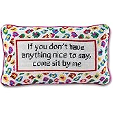 FURBISH Needlepoint Decorative Throw Pillow - Come Sit by Me - 9" x 15" - Small Embroidered Accent Pillow for Bed, Chair, Couch, Sofa - Eclectic Home Decor