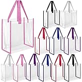 12 Pcs Bulk Stadium Approved Clear Tote Bags 12 x 12 x 6 Inch Large Clear Plastic Tote Bag with Handles for Work Sports