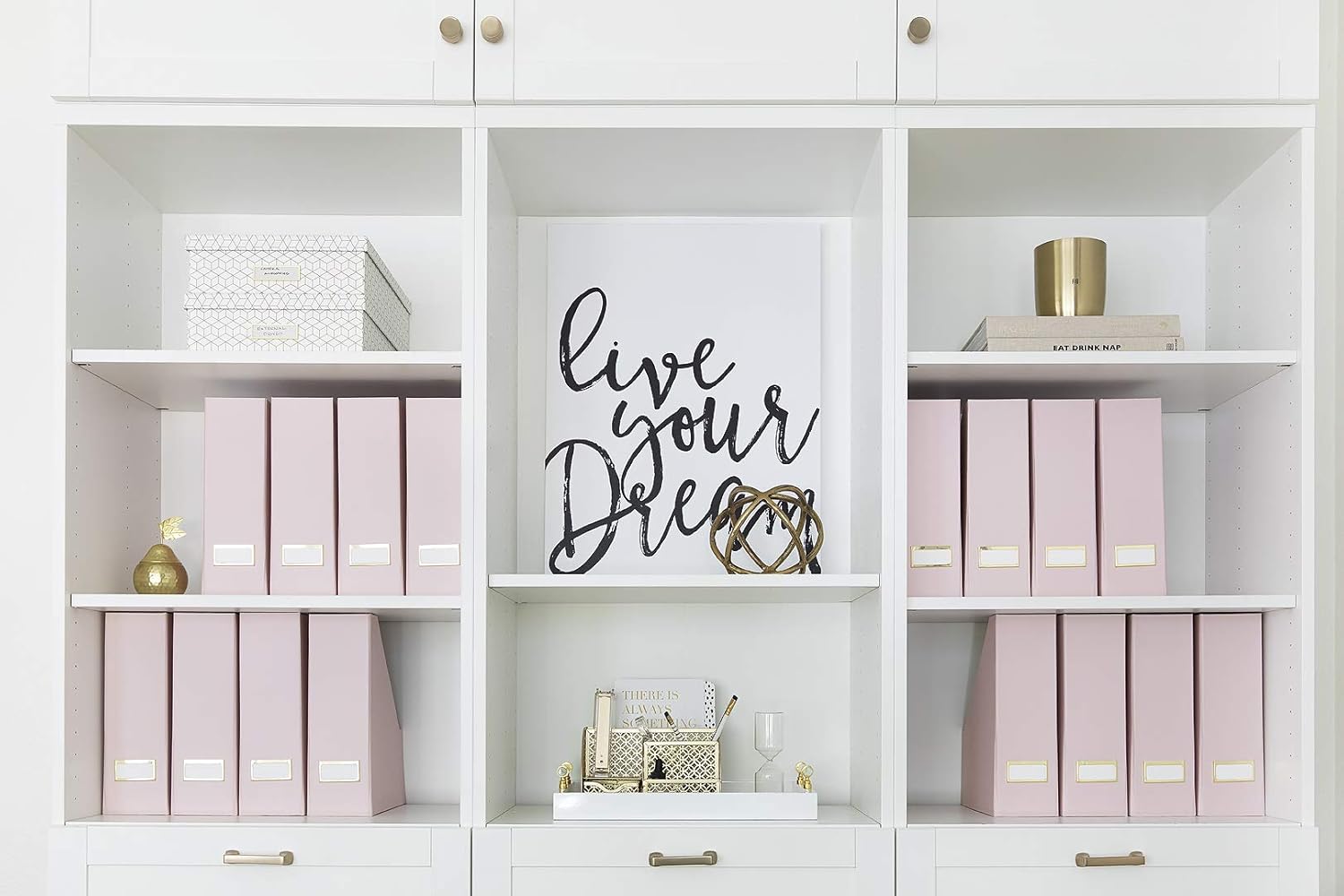 Blu Monaco Foldable Pink Magazine Holder with Gold Label Holder - Set of 6 - Cardboard Magazine File Boxes Desk File Organizer: Home & Kitchen