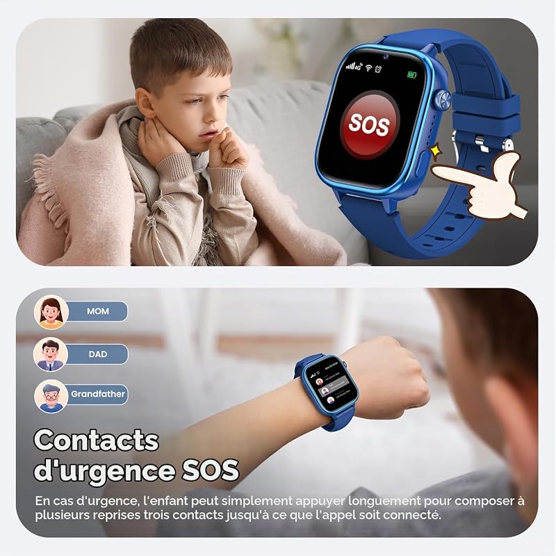 Nouvelle 4G Montre Connectée Enfant avec Appel Vidéo & GPS, IP68 Étanche Smartwatch avec SOS, SMS Chat Vocal, Mode École, Podomètre, Réveil, Suivi du Sommeil, Cadeau pour Garçons et Filles Bleu — photo 5 sur 7