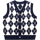warmstraw Diamond Knit Vest for Baby Toddler Boys 2-5 Years Snap Button V Neck Cardigan Sweater Vest