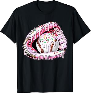 Baseball Drip Ice Cream Dripping Pink Girls Boys Kids T-Shirt