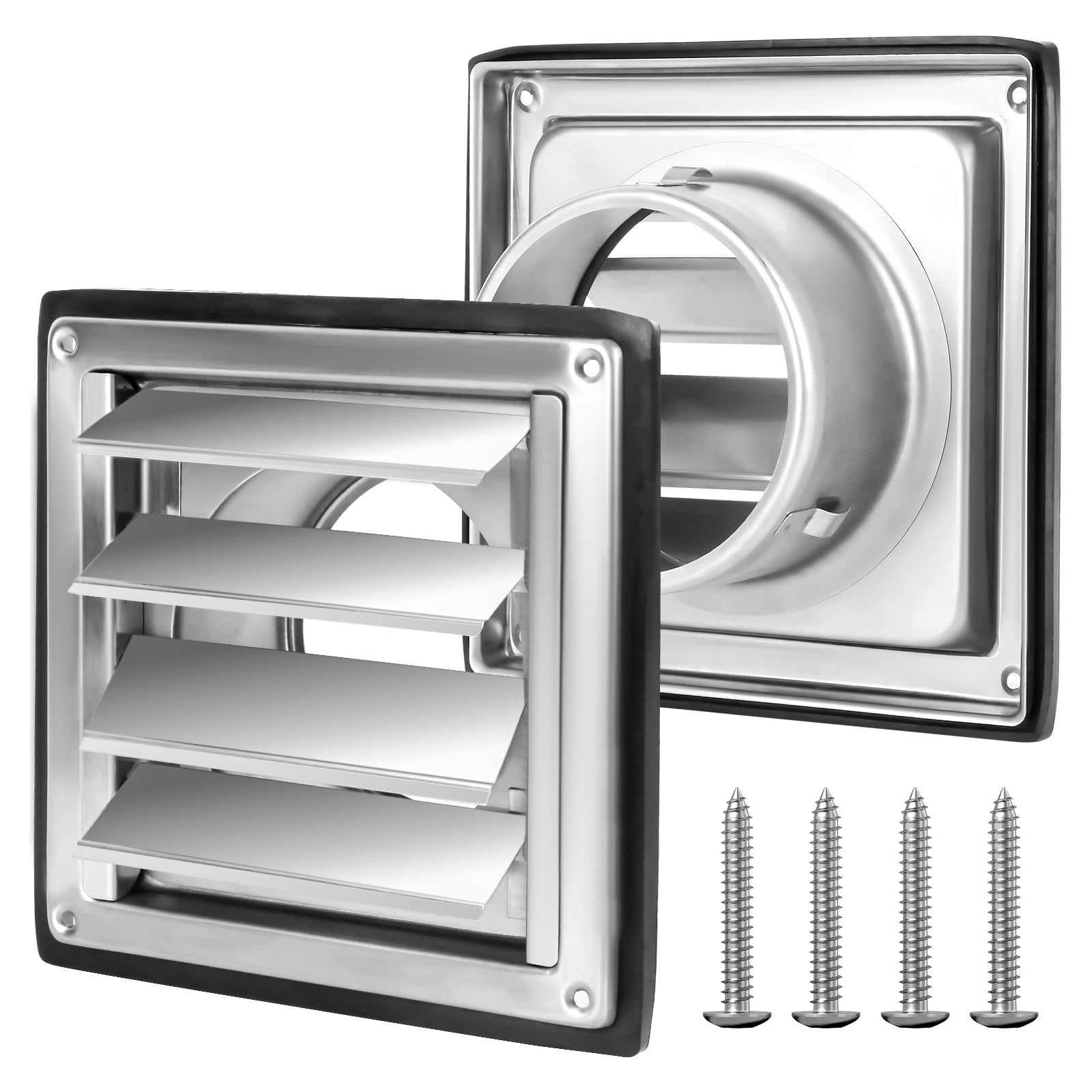 Photo 1 of 4 Inches Metal Dryer Vent Cover Outdoor Stainless Steel Louvered Outlet Airflow Vent Cover Includes 4 Screws for Easy Installation