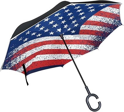 Amazon Com Senwei American Flag Patriotic Reverse Umbrella Folding Inverted Umbrellas Windproof Double Layer C Handle For Car Outdoor Sports Outdoors