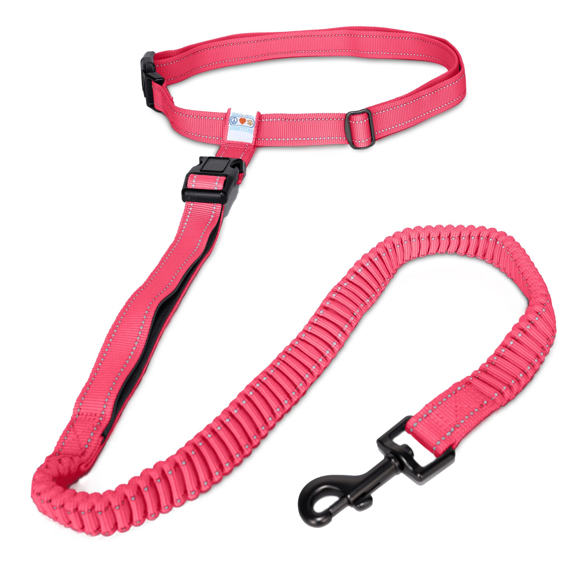 Pawtitas Hands Free Running Dog Lead | 1.8 M Reflective Dog Lead Comfortable Padded Handle | Puppy Dog Training Double Handle Reflective Lead | Reflective Short Dog Lead for Training - Pink Lead