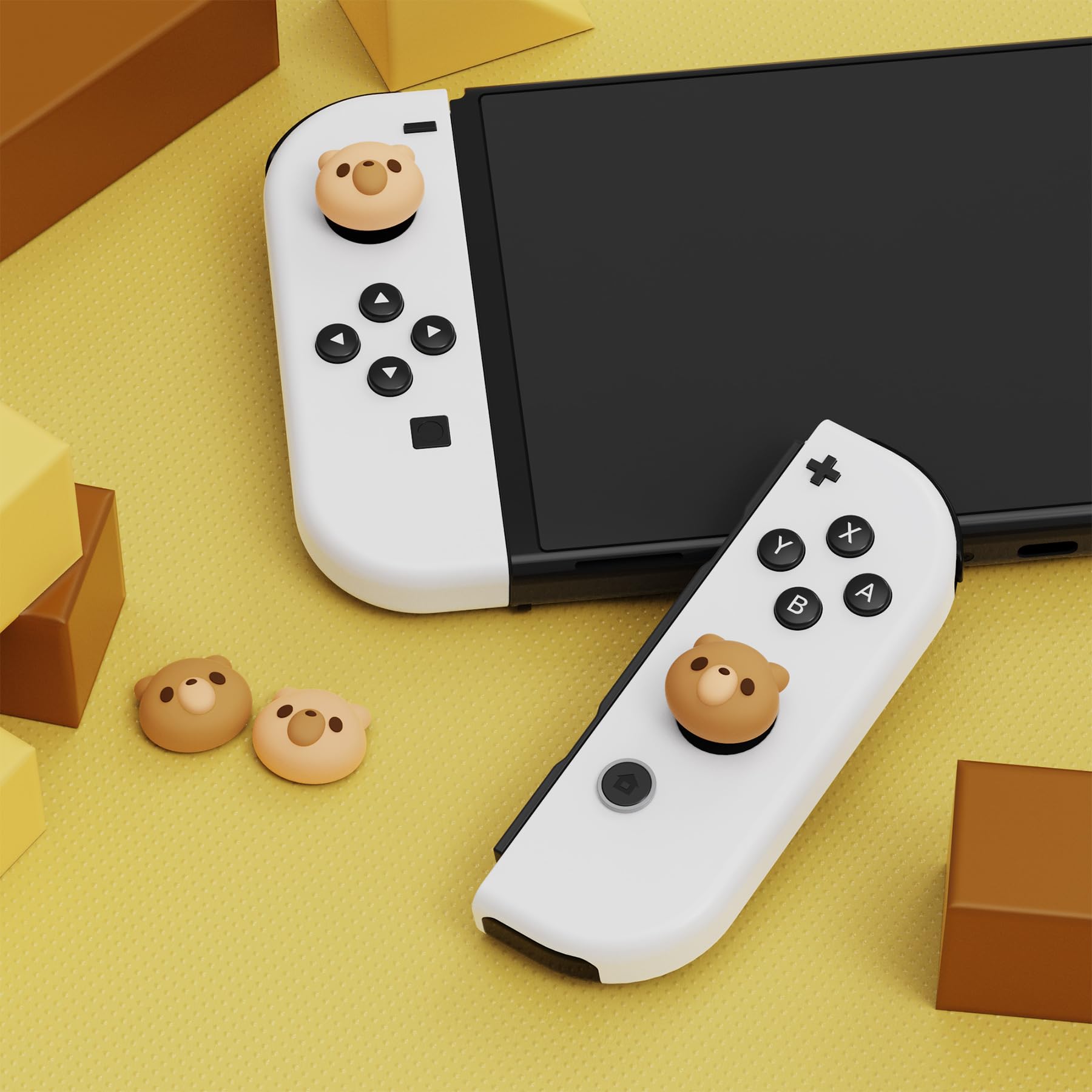 PlayVital Joystick Caps for Nintendo Switch, Thumbstick Caps for Switch Lite, Analog Cover for Switch OLED Joycon Thumb Grip Caps for Switch & Switch Lite & Switch OLED - Cozy Bear