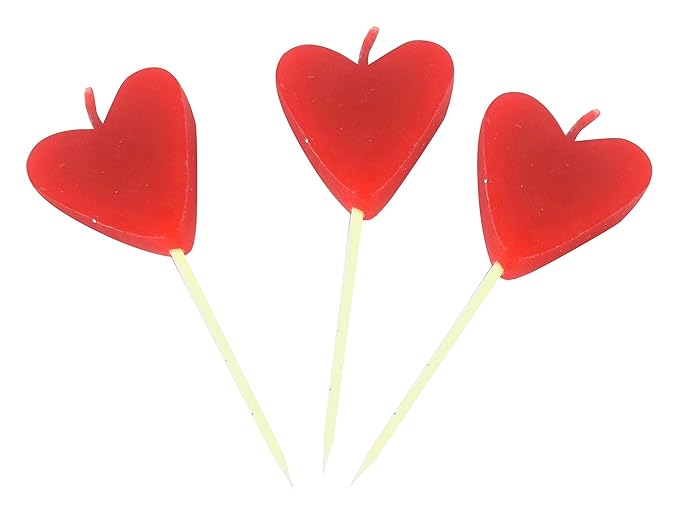Blizy Colors Paraffin Wax Heart Birthday Candles (3 cm x 3 cm x 3 cm, Red, 6 Heart Candles - 2 Sets)