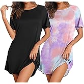 Ekouaer Nightgowns for Women 2 Pack Bamboo Viscose Sleep Shirts Short Sleeve Nightshirt Comfy Sleepdress Soft Sleepwear