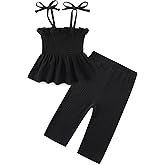 JingleBaBa Toddler Girl Summer Clothes Solid Color Sweet Camisole Ruffle 2-Piece Infant Cotton Linen Pants Set