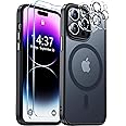 Temdan Magnetic Case for iPhone 14 Pro Max, [2Pcs Tempered Glass Camera & Screen Protector] Slim Translucent Matte Shockproof Case with MagSafe Compatibility