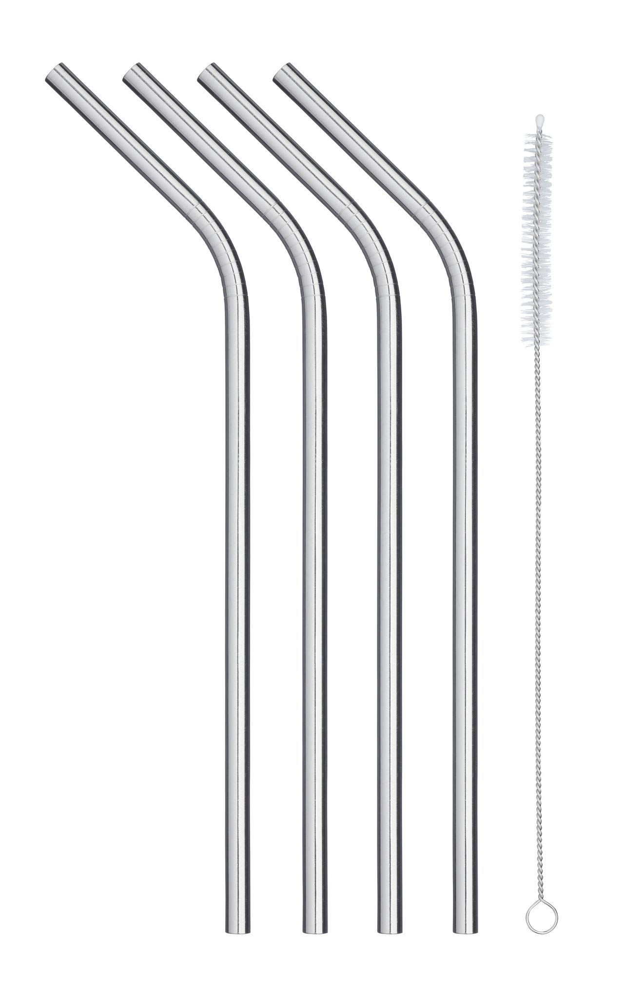 KitchenCraft Reusable Drinking Straws with Straw Cleaner Brush, Stainless Steel, 2 cm (5 Piece Set) — image 1