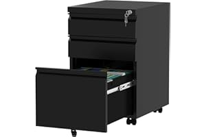 YITAHOME 3-Drawer Mobile File Cabinet with Lock, Office Storage Filing Cabinet for Legal/Letter Size, Pre-Assembled Metal File Cabinets Except Wheels Under Desk -Black