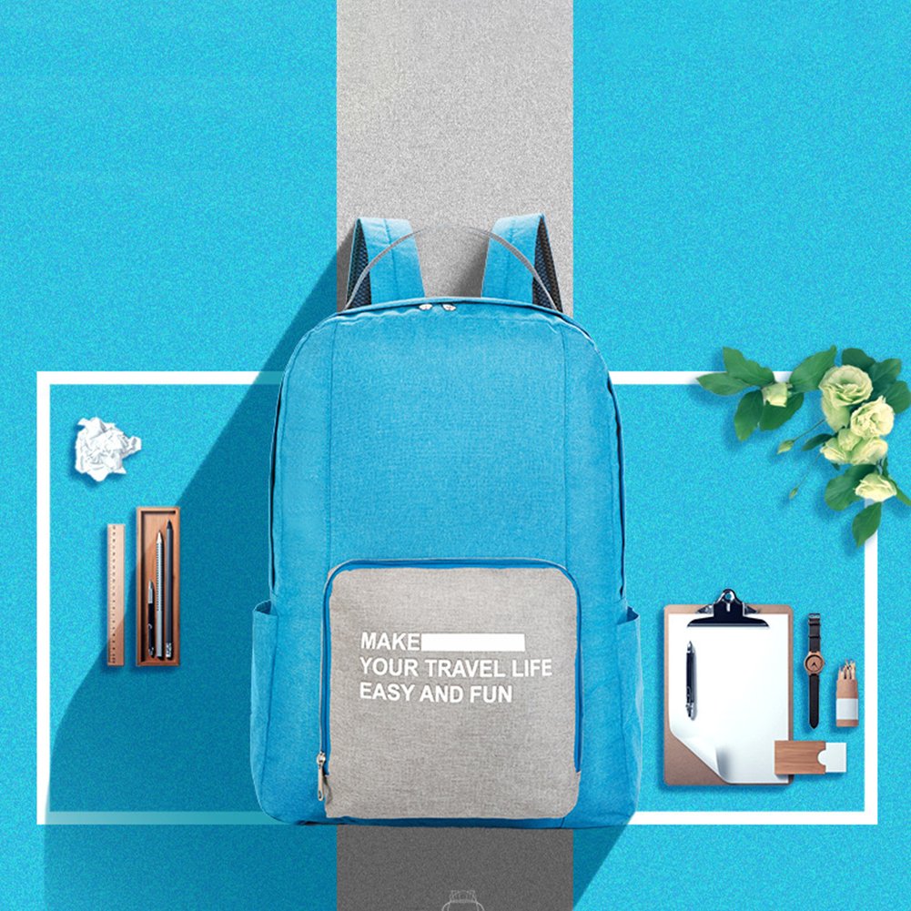 Vinmax Folding Travel Backpack Portable Canvas Bag - Best for Travelling, Hiking, Camping, Sports and Outdoors - laptop backpack-Durable Daypac (Light Blue)