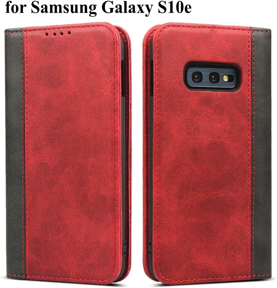 SailorTech Samsung Galaxy S10e Wallet Case, PU Leather Flip Leather Case Folio Cover with Kickstand & Credit Card Holder Magnetic Closure Full Protective Cover for Galaxy S10e (5.8")-Red and Black