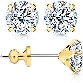 Limerencia Moissanite Stud Earrings, F136 Titanium Screw Back Earrings, D Color VVS1 Clarity Lab-created Moissanite Earrings, Hypoallergenic G23 Pure Titanium for Women Men Sensitive Ears