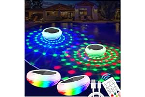 TEPENAR Solar Floating Pool Lights: 2 Pack USB Rechargeable Pool Lights That Float 6 Dynamic Modes with Remote IP68 Waterproof Hang RGB Upper and Lower Floating Light for Pond Garden Party Yard