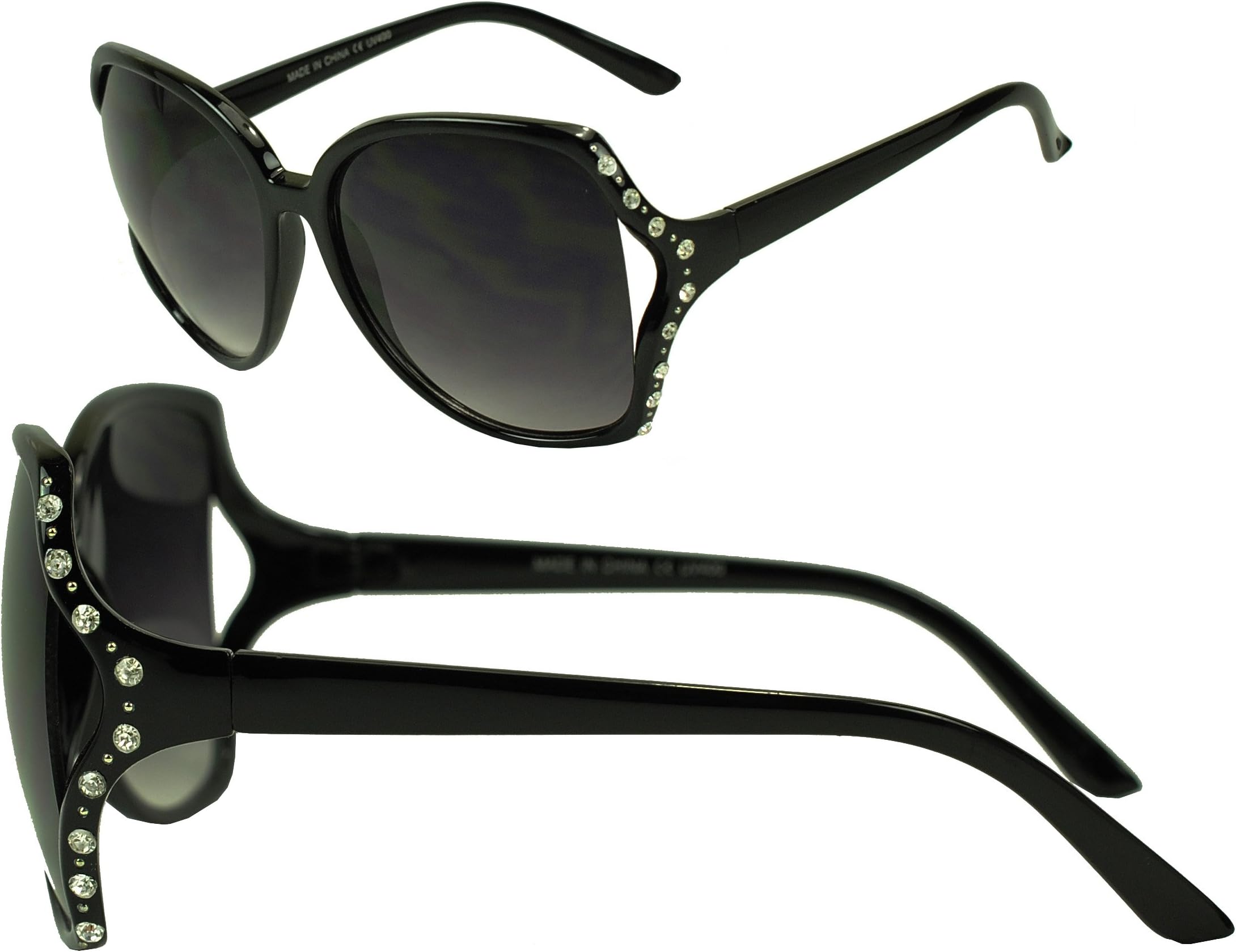 Womens Trendy Oversized Classic Rhinestone Frame Sunglasses w/ Gradient Lens