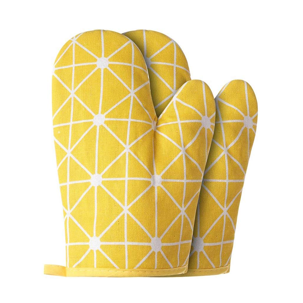 KWELRP 2-Piece Set Oven Mitts BBQ Gloves-Oven Mitts with Recycled Cotton Non-Slip Cooking Gloves for Cooking Baking Grilling(Yellow)
