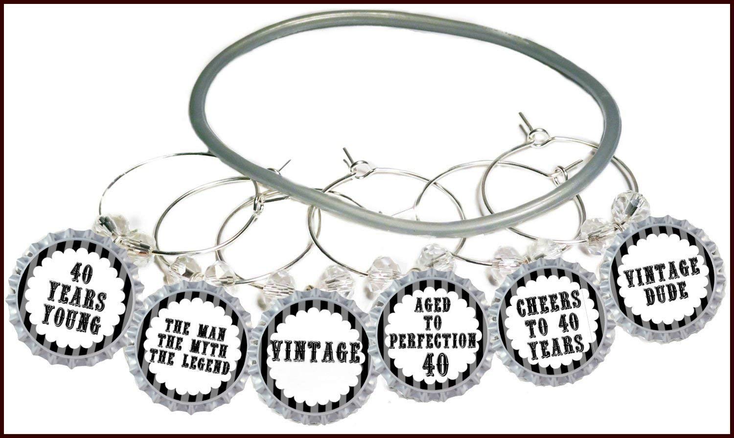 Amazon Com 40th Birthday Wine Glass Charms Vintage Dude Glass Tag Identifiers Party Supplies Decorations 40th Birthday Glass Markers Bottle Cap Wine Charms 8 Wine Charms Pack Handmade