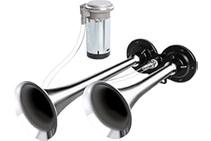 TORZONE 12V Air Horn Kit, Super Loud Train Horn for Truck, Air Horn Dual Truck Horn with Compressor for 12V Vehicles Trucks Pickup Trains Cars Boats (Dual silver)