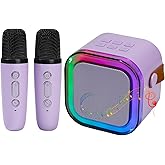 Mini Karaoke Machine for Kids, Portable Karaoke Speaker with 2 Wireless Microphones,Voice Effects,LED Lights, Singing Machine for Girl, Ages 3,4,5,6,7,8,9,10,11,12+ Years Old Birthday Gift(Purple)