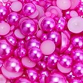 Dowarm 1000 Pieces Flatback Pearls, 4MM 6MM 8MM 10MM 12MM 14MM Hot Pink Half Pearls for Crafts, Tumblers, Shoes, Rose Pearl
