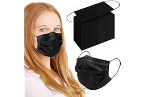 FANCROUT 100Pcs Black Disposable Face Mask, 3 Ply Black Face Masks with Soft Elastic Ear loops