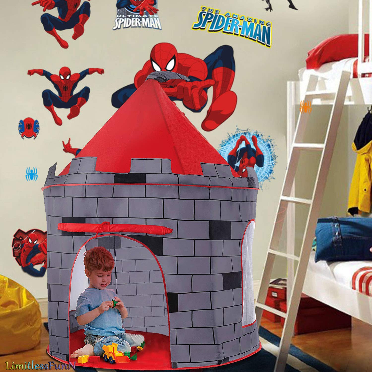 LimitlessFunN Knight Castle Pop Up Kids Play Tent | Includes Star Lights & Carrying Case |, Children Indoor Castle Playhouse for Boys, Toddlers, 41