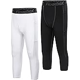 Roadbox 3/4 Boys' Compression Pants - Youth Kids Running Leggings Sports Tights for Football Basketball Baseball