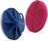 BEAUTAIL Silicone Body Scrubber 2 Pack, Hygienic Non-Porous Bath Brush, Blue
