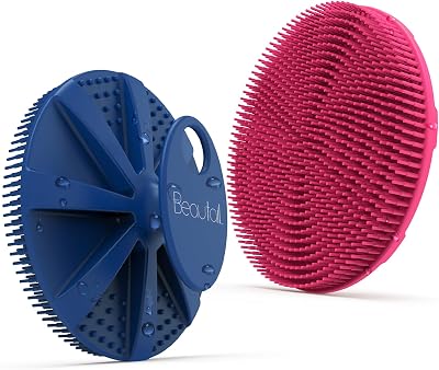 BEAUTAIL Silicone Body Scrubber 2 Pack, Hygienic Non-Porous Bath Brush, Blue
