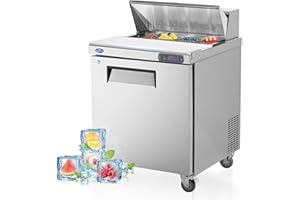 kalifon 27" W 1 Door Refrigerator Sandwich Salad Prep Table Commercial Stainless Steel Fan Cooling Refrigerator with Cutting Board, 1 Shelves & 8 Pans for Restaurant, Bar, Shop-7.4 Cu.ft