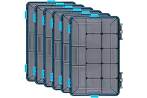 Wonderjune 6 Pack Fishing Tackle Boxes Waterproof 3600 and 3700 Tackle Trays with Removable Dividers Plastic Lures Terminal Storage Organizer Box for Bait Vault (3600, Blue)
