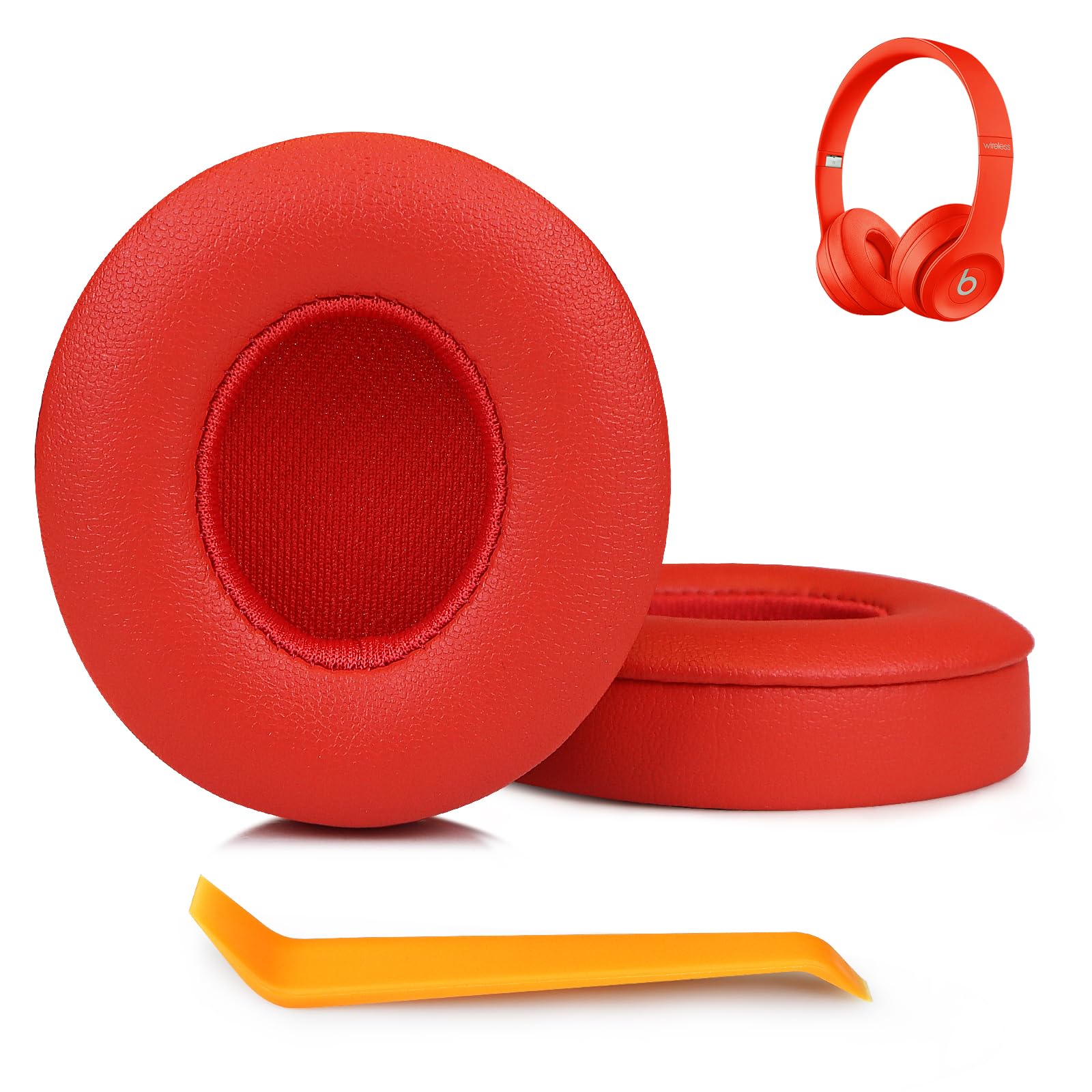 SINOWO Earpads Replacement for Beats Solo 2 & Solo 3 Wireless On-Ear Headphones,Solo2 Solo3 Ear Pads Cushions with Noise Isolation Memory Foam,Soft Protein Leather(Citrus Red)