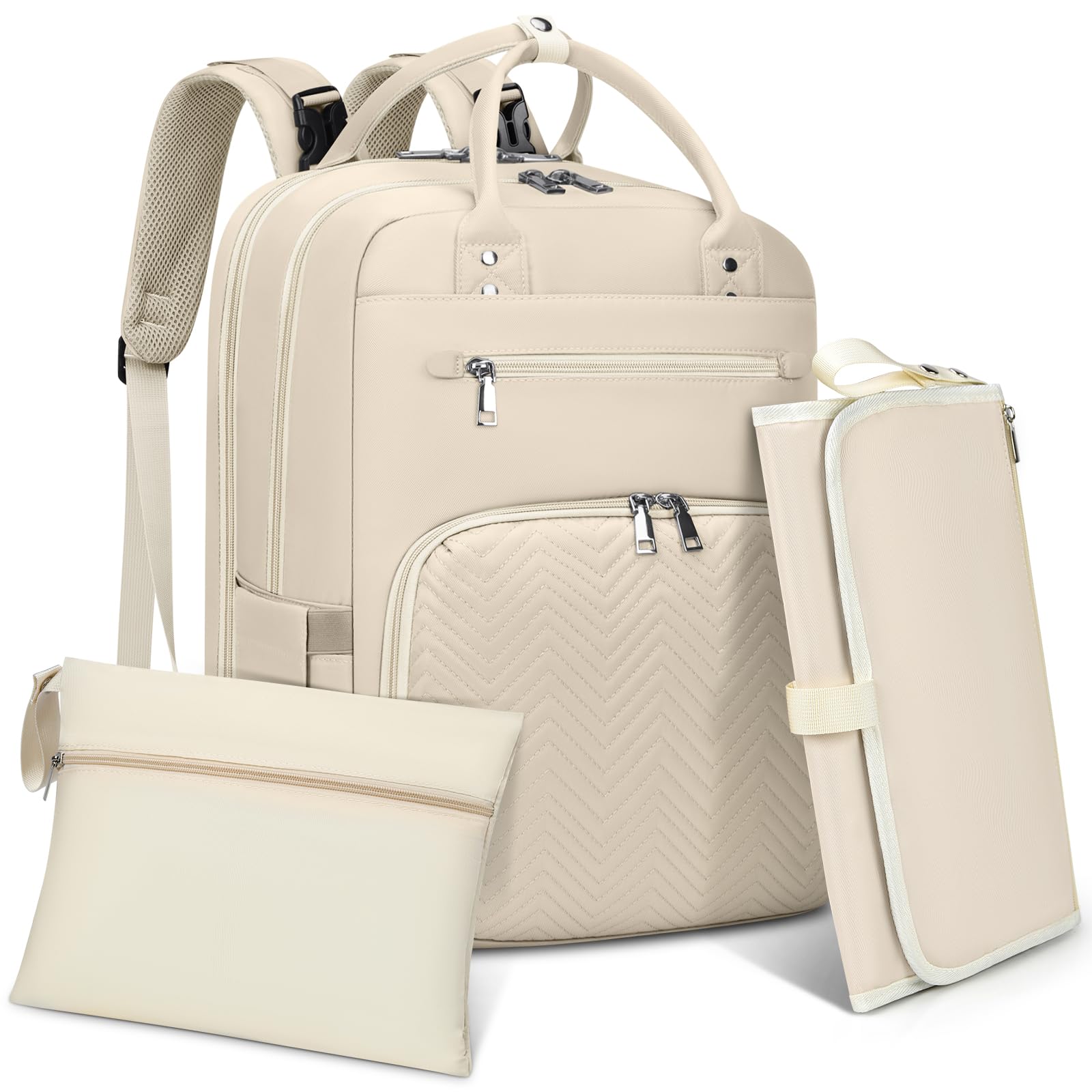 RAINSMORE Baby Changing Bags Backpack with Portable Changing Mat Multifunction Nappy Changing Bags Waterproof Diaper Bag Large Nappy Bag Baby Bag for Mum