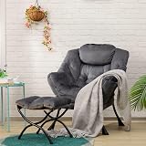 HollyHOME Armchair with Footstool Velvet Lounge Chair Dark Grey Steel Frame view 3